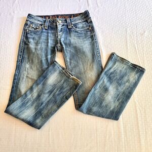 Rock Revival Denisa Bootcut Jeans Size 28 Buckle Exclusive Low Rise Distressed